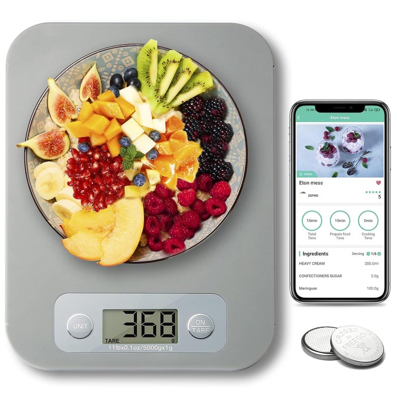 URAMAZ Smart Food Scale for Calorie Counting, Digital Food Scale with Nutritional Calculator, Bluetooth Food Weight Scale for Weight Loss, Diabetics, Macro, Diet, Baking 3g-5kg, 0.1oz - Image 1